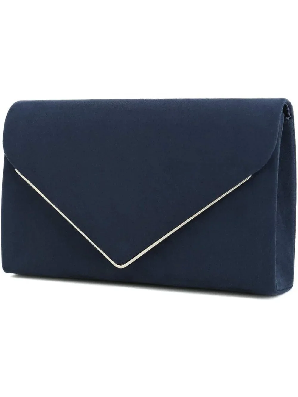 👜 Women's Navy Faux Suede Clutch Bag Elegant Metal Binding Evening Purse